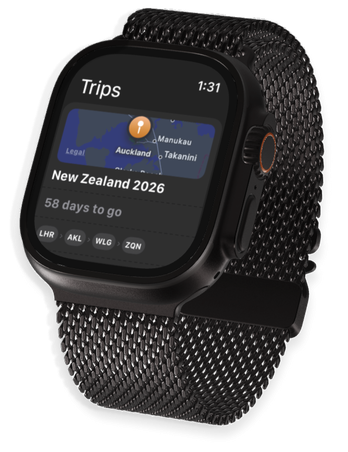 Teara on Apple Watch showing your next trip